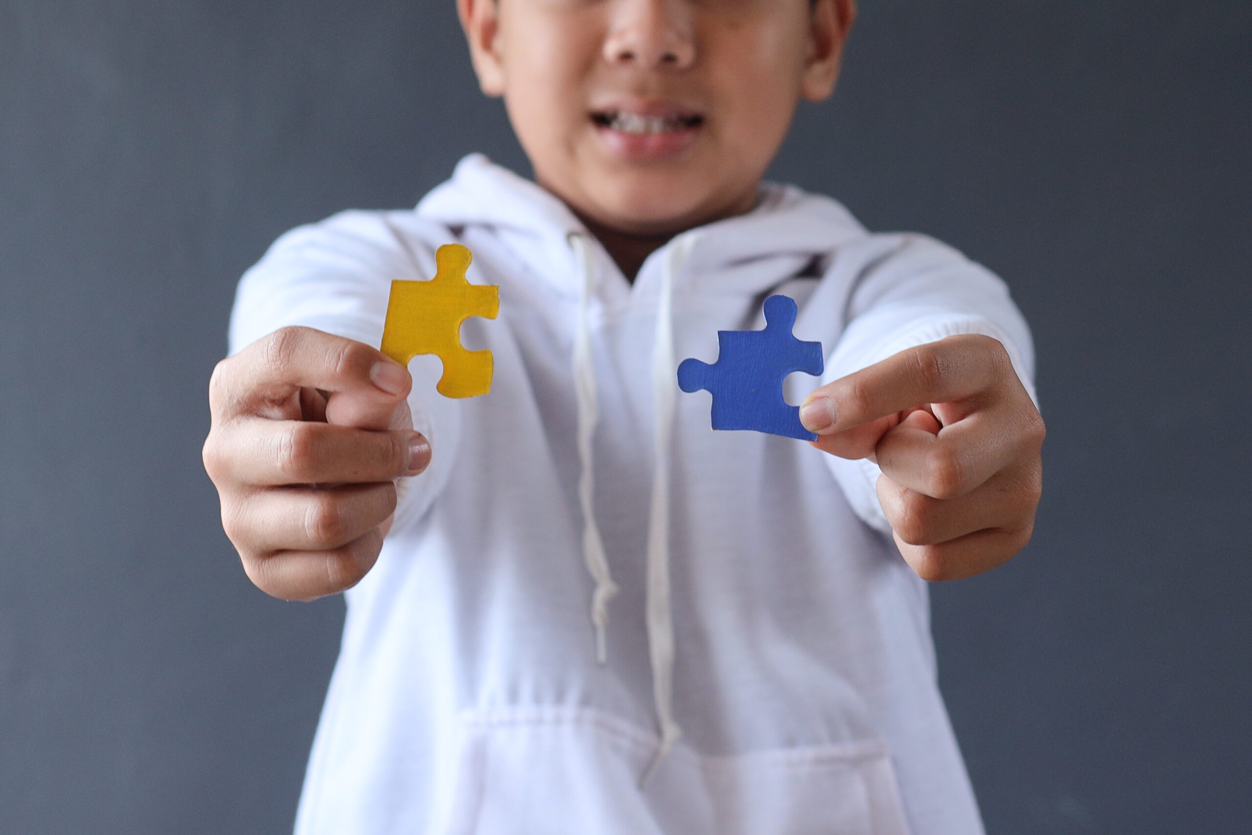 little boy holding up two puzzle pieces signifying autism