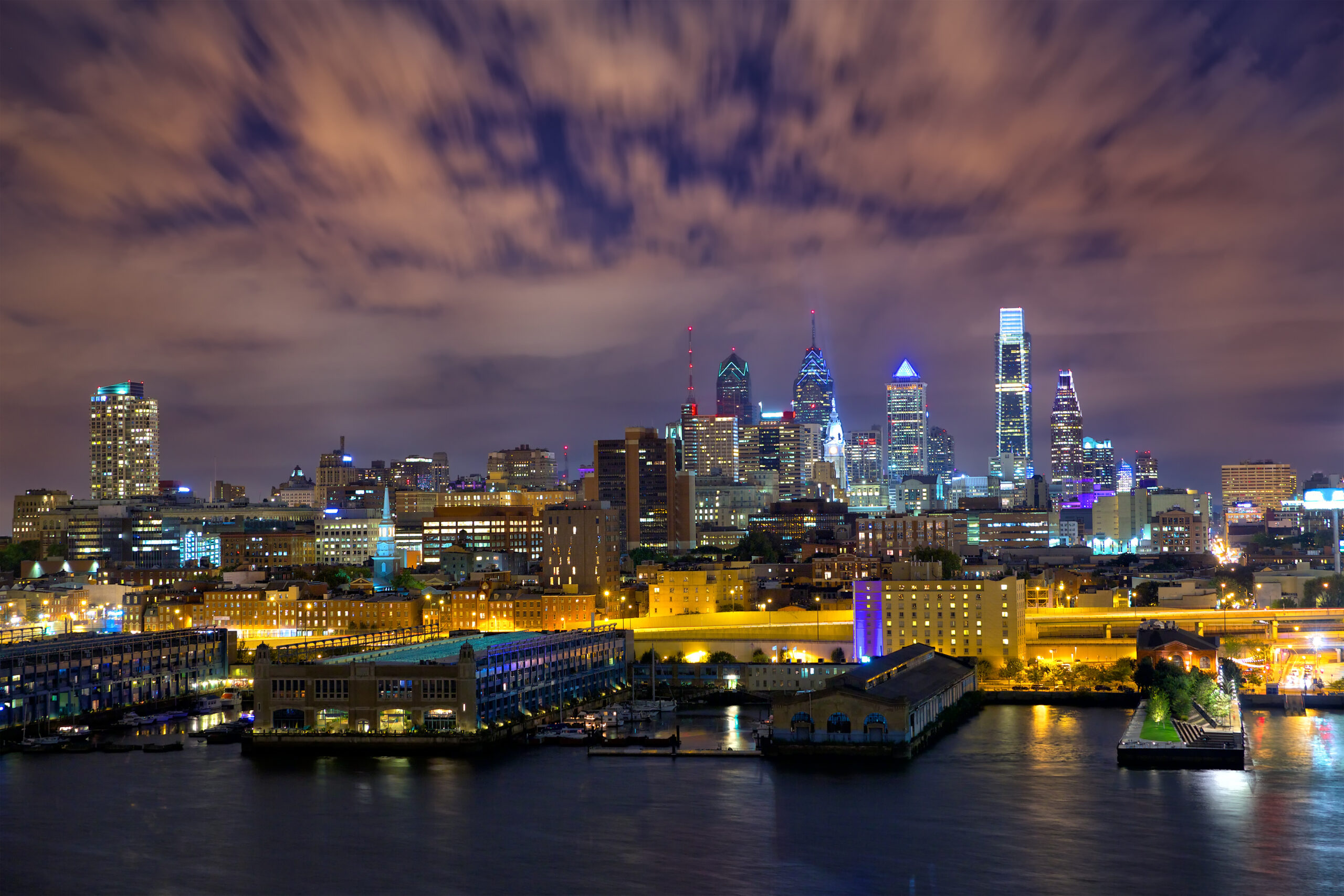 Philadelphia skyline at night, US